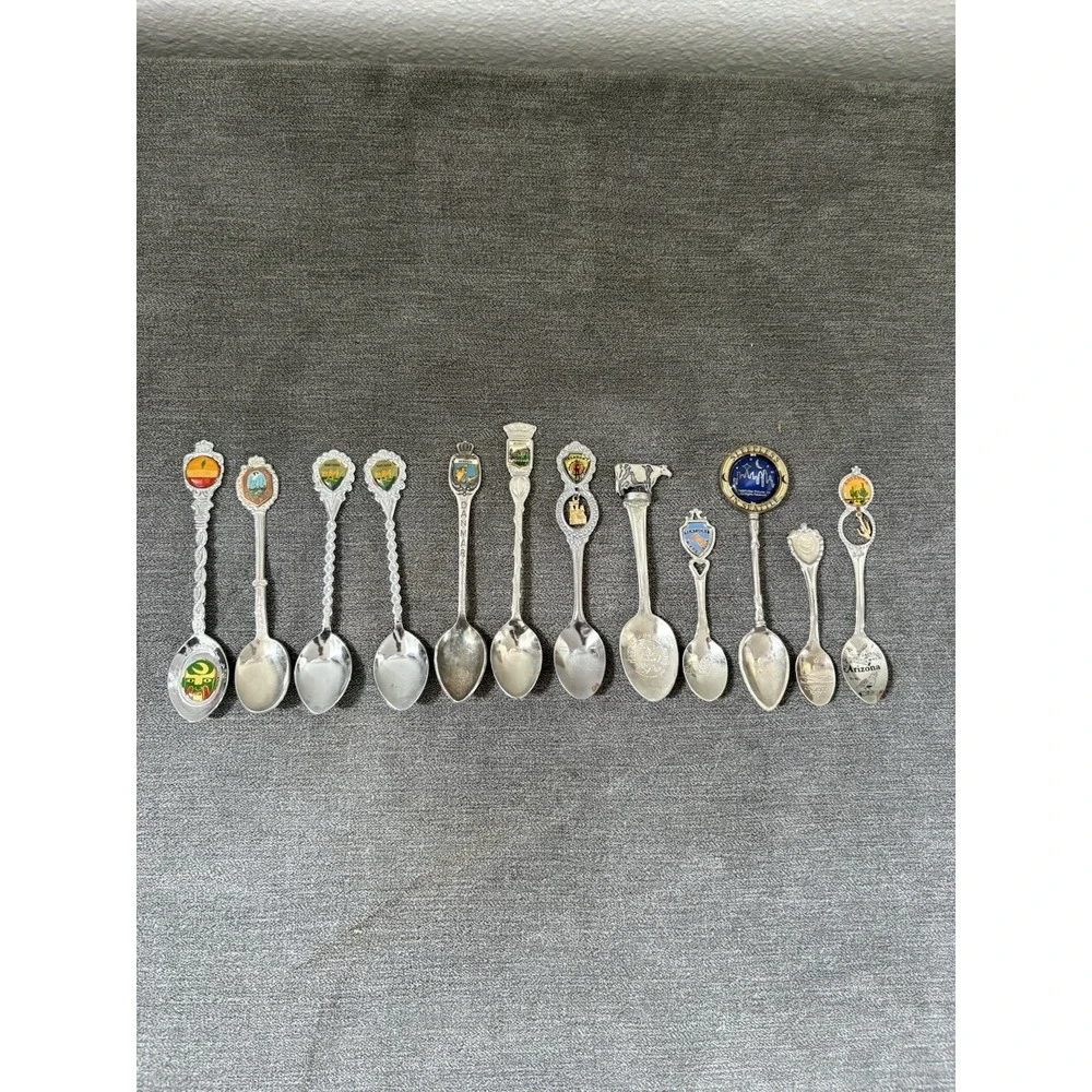 Lot Of 12 Souvenir State Spoons, One Silver plated, European, USA, Bau Gong